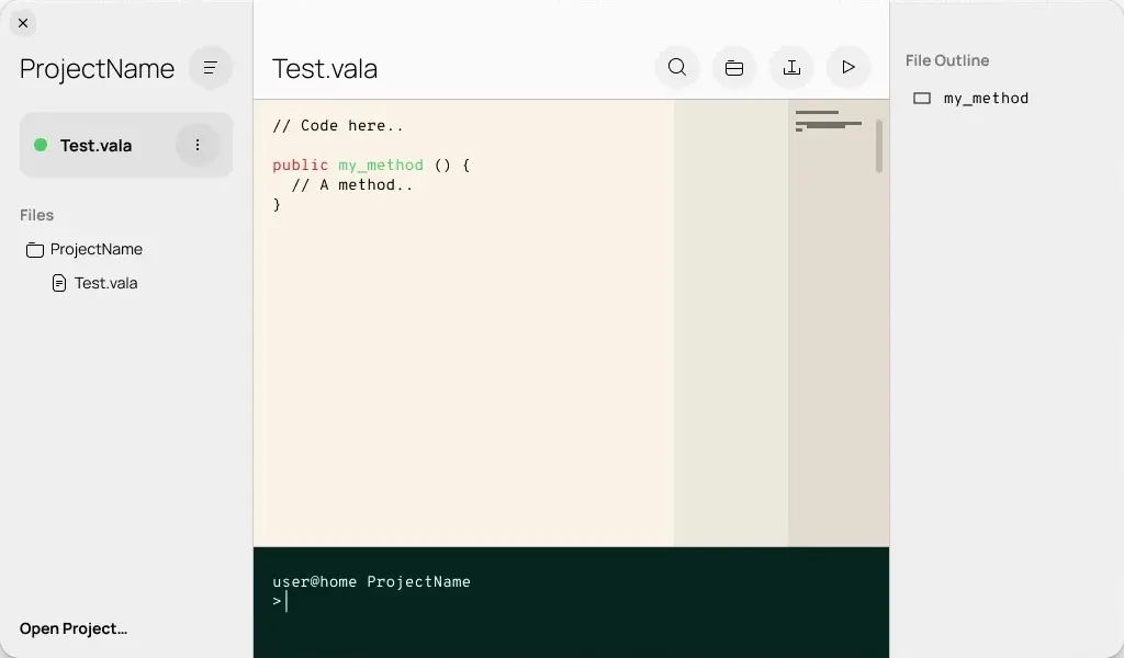 An image of an IDE for developing apps for tauOS
